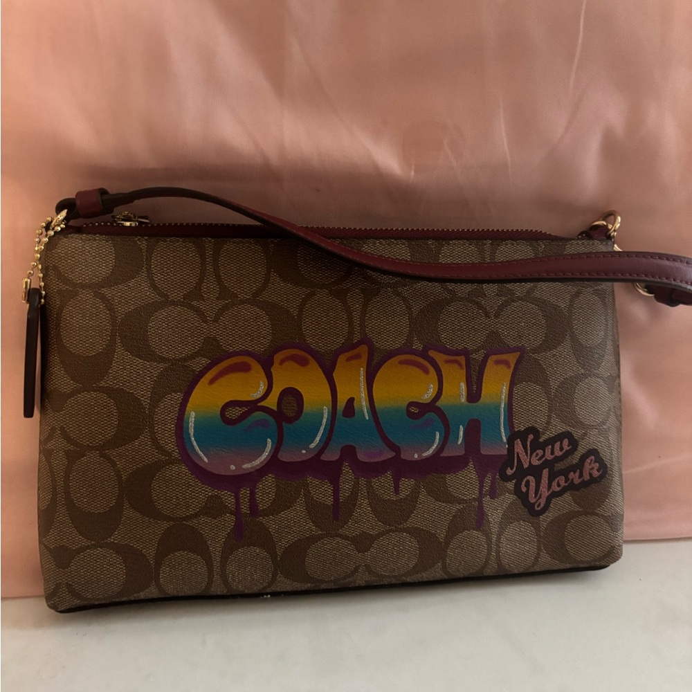 Coach Brown Crossbody Bag with Rainbow Graffiti
